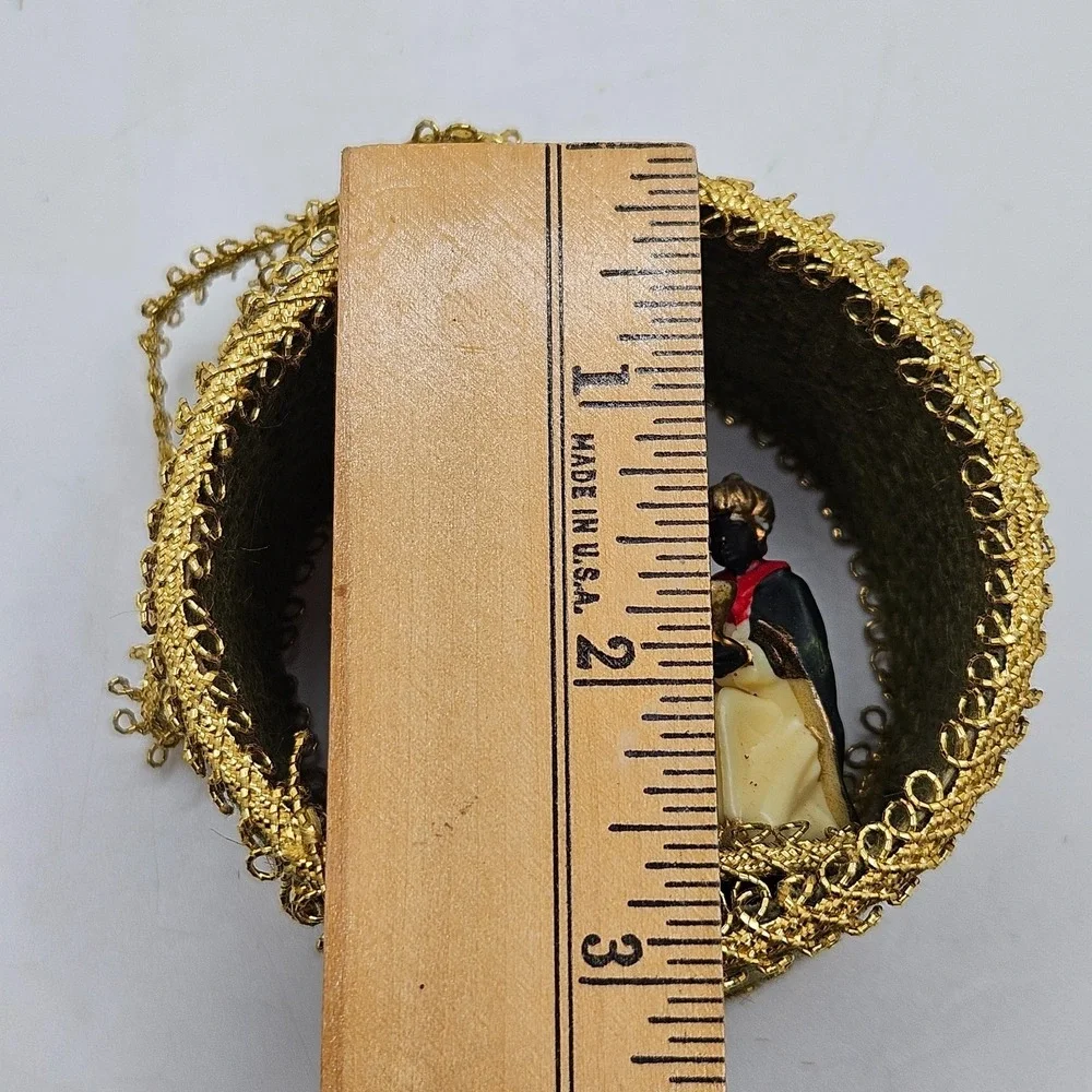 Vintage Three Wise Men Christmas Ornament Handmade Burlap Gold Trim Nativity